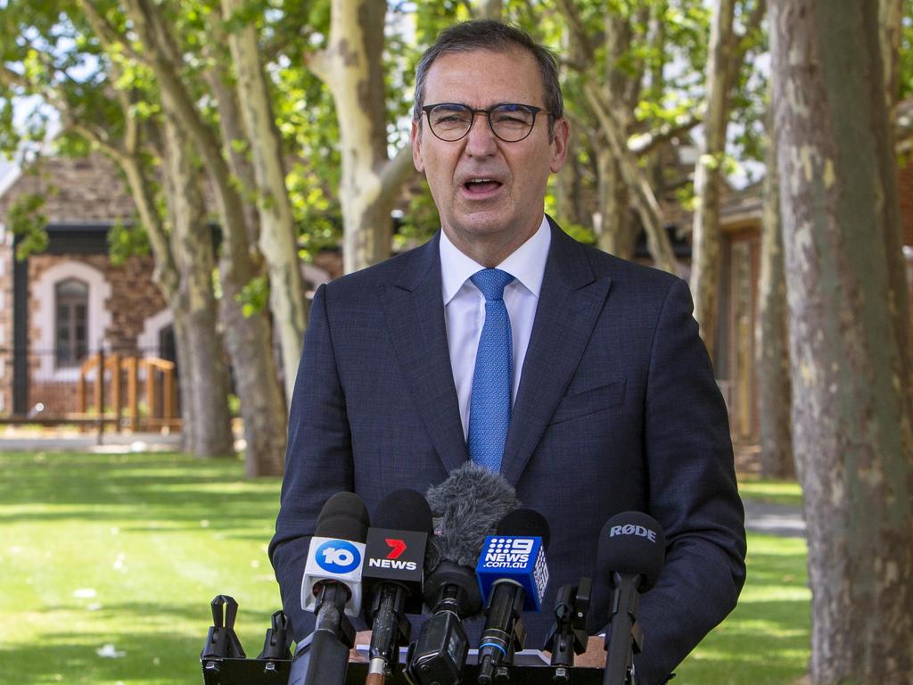 Premier Steven Marshall said there were “very hopeful signs” the state was at its peak. Picture: NCA NewsWire / Emma Brasier