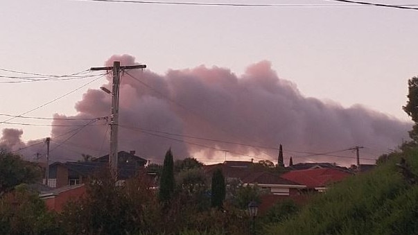 Smoke billowing from the factory fire in Campbellfield yesterday. Picture: Twitter 