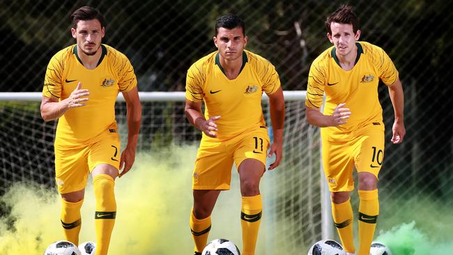 Mathew Leckie, Andrew Nabbout and Robbie Kruse are set to headline Australia’s attack. Picture: Toby Zerna