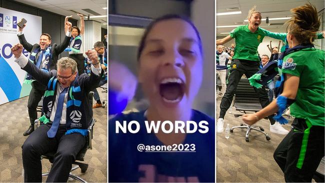 Sam Kerr and members of the Matildas celebrated the news Australia would host the 2023 Women’s World Cup. Picture: Instagram