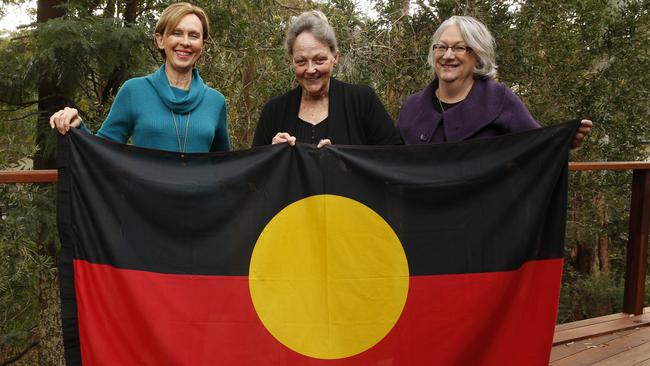 Darug elders Ross Fogg and Cheryl Goh with Barbara Somerville.