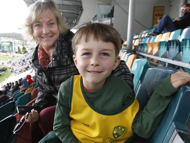 action from day 4 of the test Australia V South Africa at Blundstone Arena. picture of Melinda Dear with her grandson Finn Karkoszka both of Pelverata. Picture: KIM EISZELE