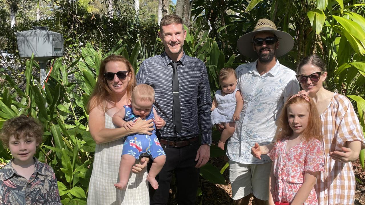 Ned, Nicola, Kye, Will, Remi, Jack, Ivy and Lauren at the Australia Day ceremony at the Botanic Gardens in Coffs Harbour. Picture: Matt Gazy