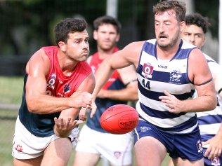 Round 6 QAFL game between Broadbeach and Surfers Paradise at Subaru Oval.Photo of Jack Yelland hand balling.2 May 2021 Mermaid Waters Picture by Richard Gosling