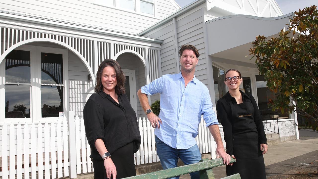 Architect Jessica Clark, Cam Hamilton of the Hamilton Group and Venue Manager Melia Haugh. The Retreat is now open, after its controversial conversion of an old Newtown post office into a modern restaurant. Picture: Alan Barber