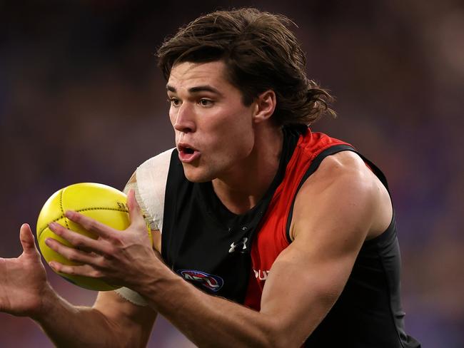 PERTH, AUSTRALIA - MAY 04: Sam Durham of the Bombers in action during the round eight AFL match between West Coast Eagles and Essendon Bombers at Optus Stadium, on May 04, 2024, in Perth, Australia. (Photo by Paul Kane/Getty Images)