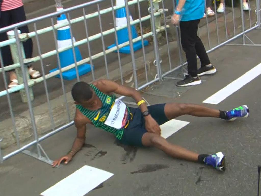 Daniel Do Nascimento got back to his feet. Photo: Channel 7.