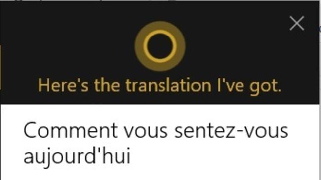 Cortana translates phrases.