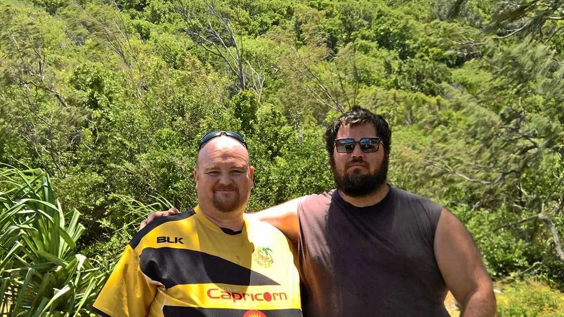 TACKLING HURDLES: Warren Maltby hiking with a friend at the start of his weight loss journey last year. Picture: Contributed