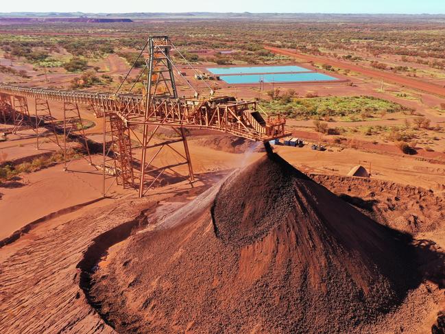 Ore stockpile at BHP's Jimblebar iron ore mine in the Pilbara region, Western Australia.