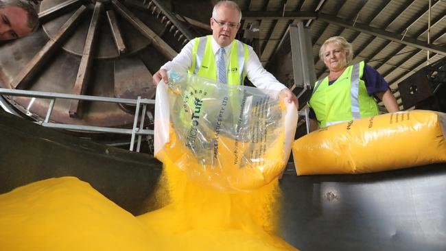 Prime Minister Scott Morrison visits the Nu-Tank factory in Rockhampton. Picture: Alex Coppel. 