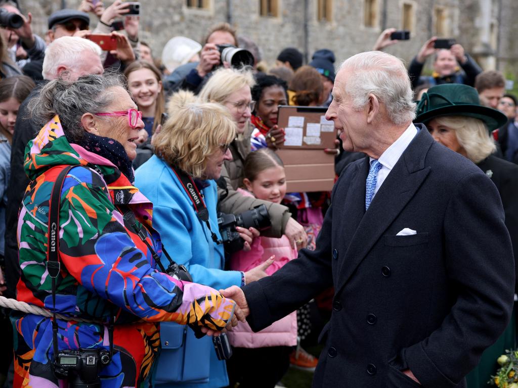 King Charles shook hands with wellwishers on Easter Sunday. Picture: Getty Images