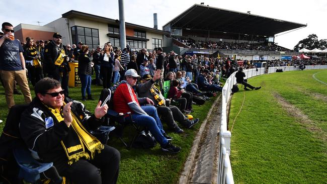 Glenelg fans during their game against the Crows at Glenelg Oval last year. The venue has been offered up as a training ground for an interstate AFL team. Picture: Mark Brake/Getty Images