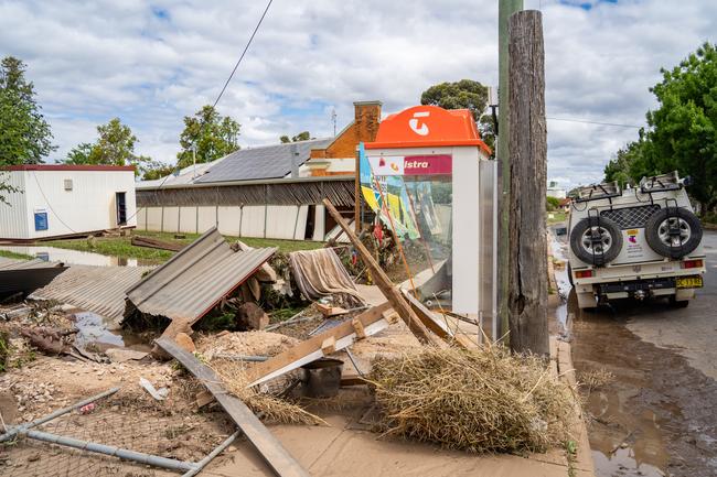 Huge storms late Sunday caused a massive flash flood in the middle of the night in Eugowra, with houses washed off their foundations, and cars and other items strewn though the town. Picture: Chris Watson/Farmpix Photography