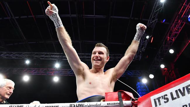 Jeff Horn celebrates his win over Anthony Mundine.