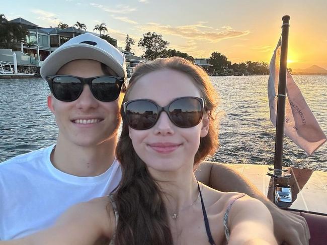 Australian F1 Champion Oscar Piastri and his girlfriend Lily Zneimer spotted taking a romantic cruise on the Noosa River. Photo: Instagram/@noosadreamboats.