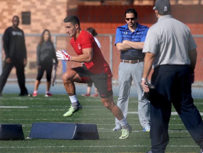 Valentine put through exercises in front of NFL team scouts. Pic Nathan Edwards