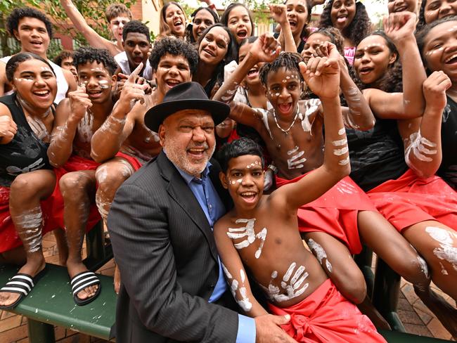 03/06/2022 : Noel Pearson enjoys time with indigenous students, shortly before delivering a talk about Mabo, at his old school, St Peters Lutheran College in Indooroopilly, Brisbane. Lyndon Mechielsen/The Australian