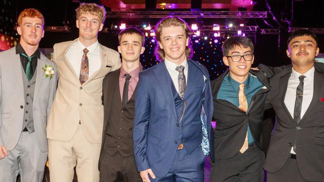 Matthew Graham, Regan Parker, Dominic Millar, Liam Whiting, Daniel Yarnold and Raqeebul Islam at Mackay Christian College Formal Thursday 14 November 2024 Picture:Michaela Harlow