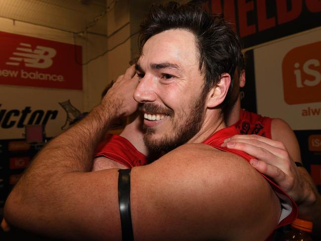 Michael Hibberd of the Demons is seen in the change rooms after the Round 18 AFL match between the Melbourne Demons and the Port Adelaide Power at MCG in Melbourne, Saturday, July 22, 2017. (AAP Image/Julian Smith) NO ARCHIVING, EDITORIAL USE ONLY