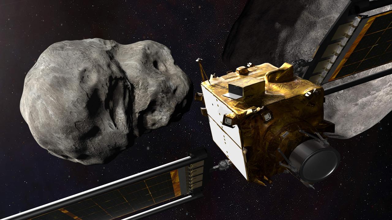 This artist's illustration obtained from NASA on November 4, 2021, shows the historic DART spacecraft prior to impact at the Didymos binary system ahead of its successful mission to slightly deflect the test asteroid’s orbit, in a key test of humanity’s ability to stop dangerous cosmic objects from hitting Earth. Picture: Handout/NASA/AFP