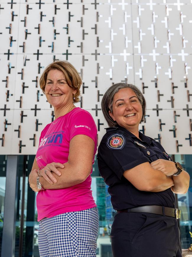 Mater Private Hospital Townsville Executive Officer Libbie Linley and QFES Fire Communications Manager for Northern Region, Alene Arends. Picture: Roslyn Budd - Budd Photography