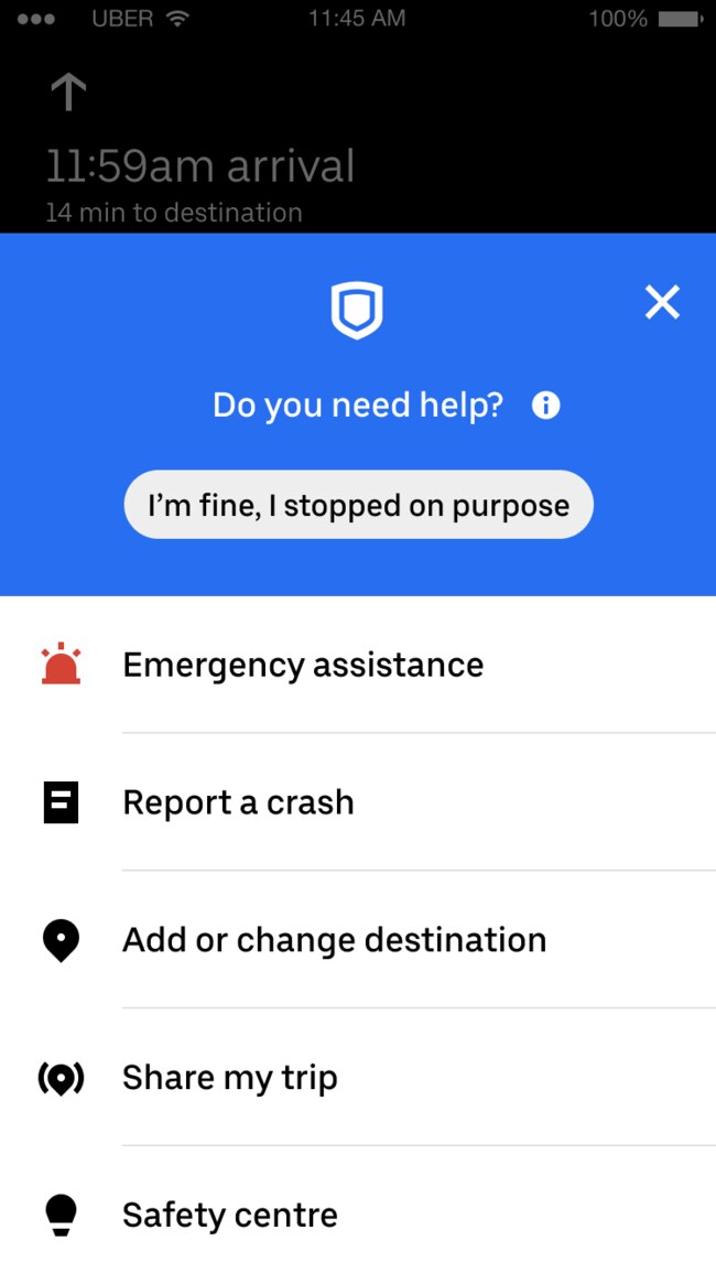 More safety options Uber users have access to. Picture: Supplied