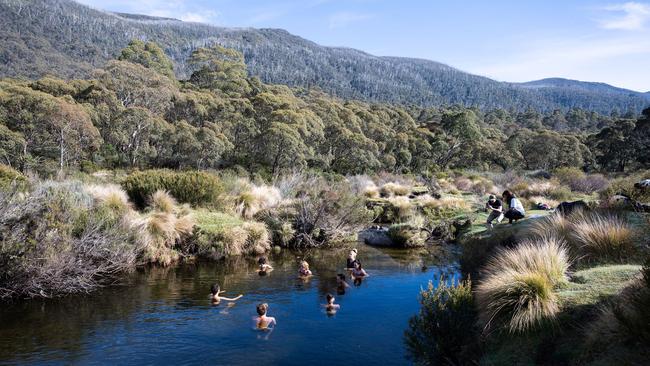 Cold plunge in the Thredbo River with Wim Hof practitioner Leah Scott. Picture: Wesley Nel