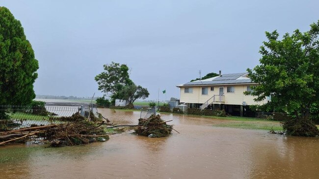 A Grantham home surrounded by flood waters, Saturday, February 26, 2022. Picture: Megan Masters