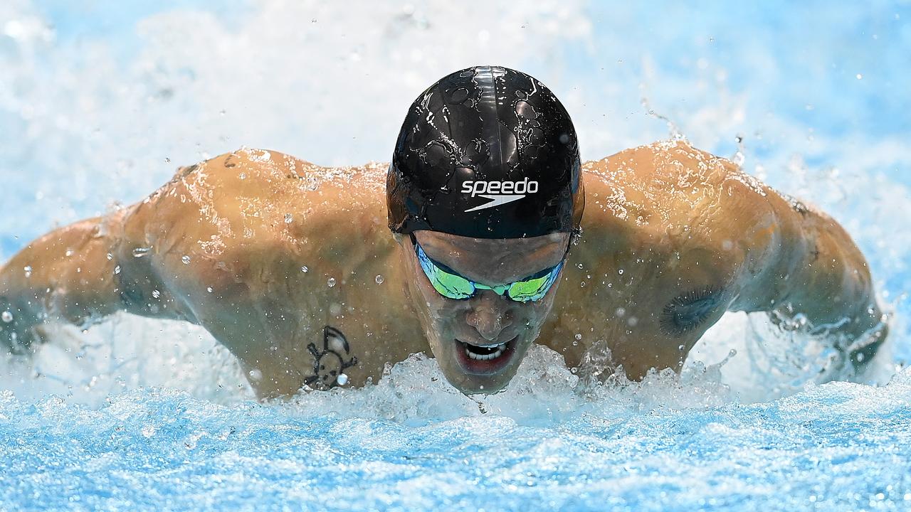 Cody Simpson competes in the men’s 100m butterfly final in Adelaide. Picture: Quinn Rooney/Getty Images