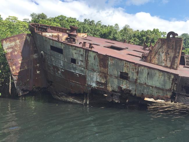 Beached wreck of an American landing ship on Tulagi. Picture: Baz McAlister