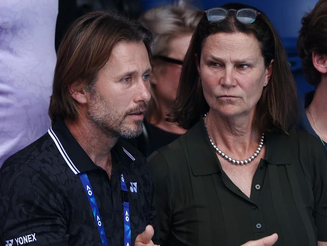 Pam Shriver (right) at the Australian Open in 2023. Picture: Michael Klein