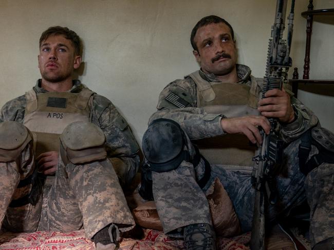 Actors Taylor John Smith (L) and Cosmo Jarvis (R) on the set of the film, 'Warfare', London, May, 2024. (Photo by Murray Close/Getty Images)