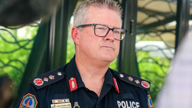 NT Police Commissioner Jamie Chalker refused to answer questions on the day of the Rolfe trial. Picture: Glenn Campbell