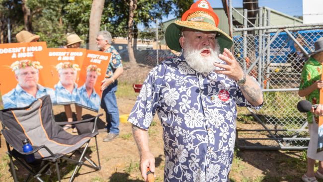 A protester from Vincentia known only as Bob, recalled the moment he was “surrounded by bushfire” and slammed the Prime Minister on his inaction.  Picture: Jason Edwards