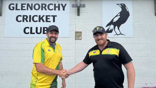 Brett Geeves (left) with Tootgarook Cricket Club president Toby Maughan. Picture: Facebook