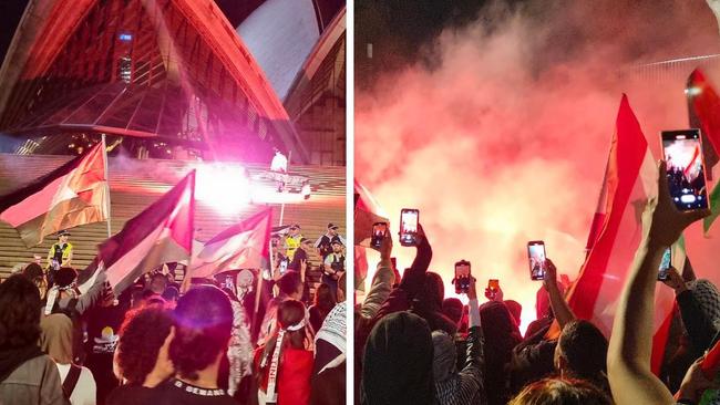 Angry chants of “F..k the Jews” and “Gas the Jews” rang out across the steps of the Sydney Opera House on October 9. Picture: Jasmine Kazlauskas