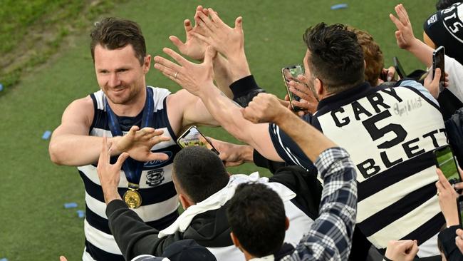 Patrick Dangerfield and his wife, Mardi, will welcome their third child this off-season. Picture: Getty Images