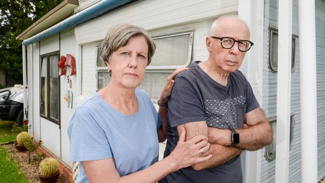 Donald and Leonie Wilson at Normanville Caravan Park where their annual leasehold is under threat. Picture: Brenton Edwards
