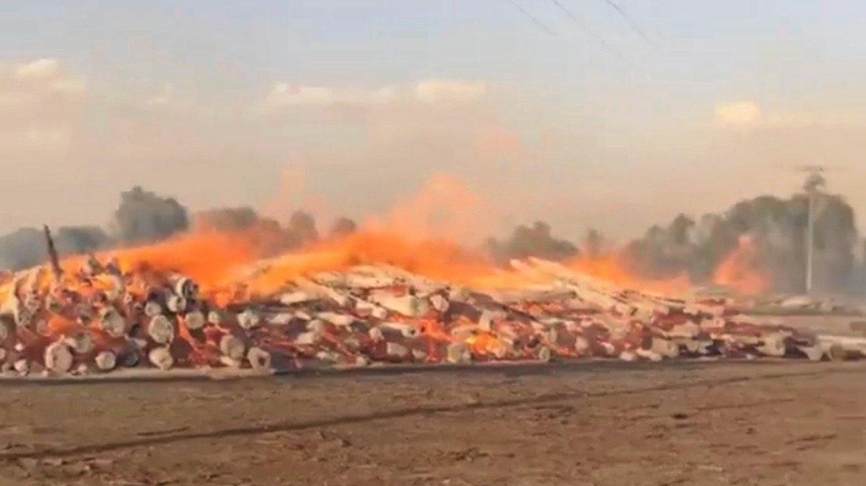 Fire crews have contained a vegetation fire at Injune on Sunday afternoon but the blaze is expected to burn for several days. Picture: Contributed