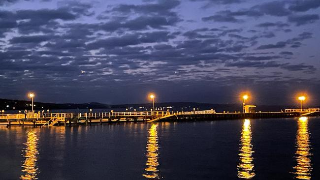 Port Lincoln Jetty at night with fully operational lights. Photo: Port Lincoln Council CEO Matthew Morgan