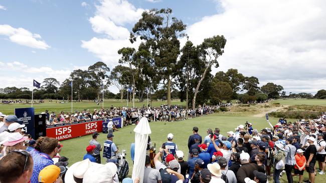 Crowds were big around Lucas Herbert when he teed off in the final round at Kingston Heath. (Photo by Darrian Traynor/Getty Images)