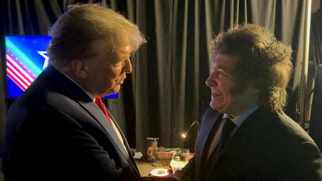 Argentinian President Javier Milei with former US President Donald Trump. Picture: Argentina's Presidency Press Office / AFP
