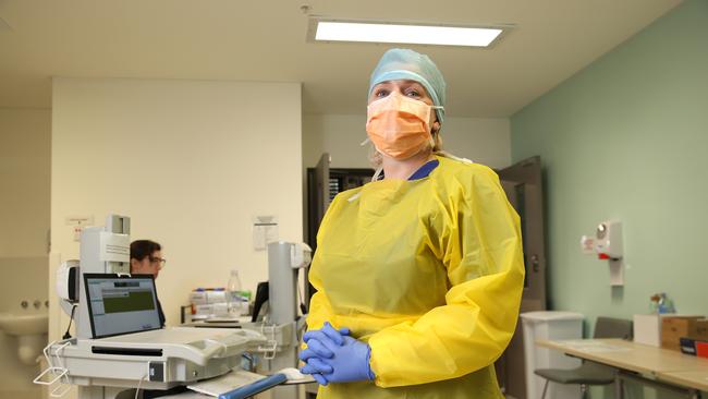 Eleanor Smith an ED registered nurse pictured at the Covid-19 testing clinic at Northern Beaches Hospital. Picture: NCA NewsWire / Damian Shaw