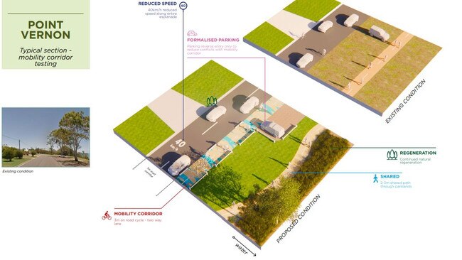 Draft Master Plan showing a comparison of the proposed and existing Esplanade at Point Vernon. Photo: Fraser Coast Regional Council.