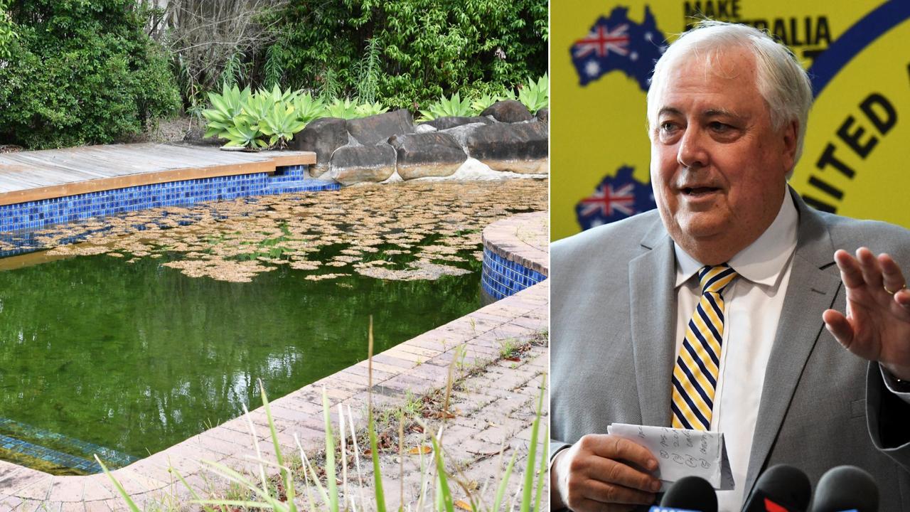 The Clive Palmer-owned Palmer Coolum Resort has been closed since 2015. Inset is a photo of the in-ground pool near the villas pictured in November 2020.