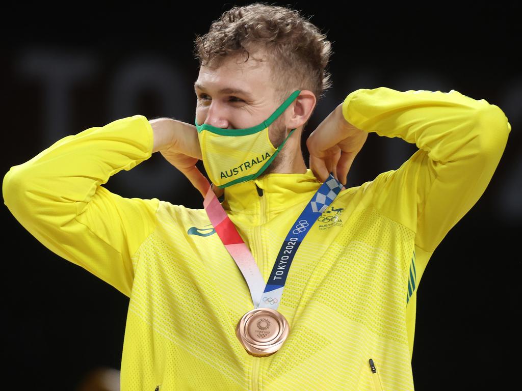 Jock Landale helped lead the Boomers to a bronze medal in Tokyo. Picture: Getty Images