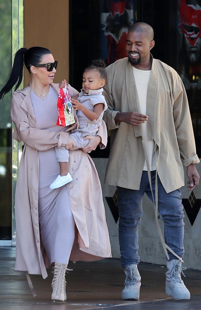 Kim Kardashian and Kanye West take baby North to the movies to see Minions. Picture: Clint Brewer/Splash News