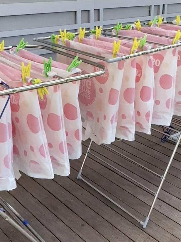 After wiping them out Em hung them outside to dry. Picture: TikTok/@userxgvgzbapho