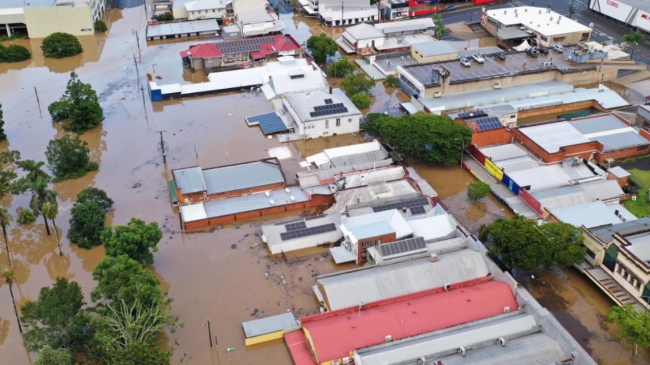 Gympie is in the midst of its worst flood in decades on Saturday morning. Picture: Infinity Flights Photography